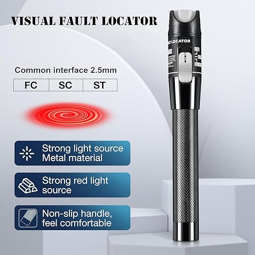 VFL Visual Fault Locator, 80KM Range Fiber Optic Cable Tester Meter with 2.5 mm Universal Connector FC Male to LC Female Adapter for CATV Telecommunications