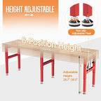 SPECRAFT 96" Red Adjustable Heavy Duty Workbench with 4 AC Outlet and 2 USB Ports Power Outlets, 5000 Lbs Capacity, Rubber Wood Top for Garage, Workshop, Office