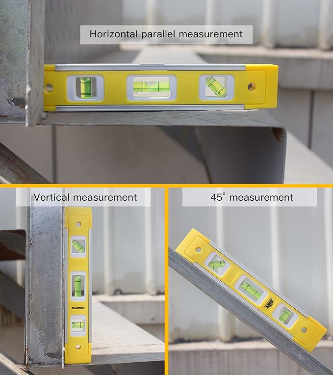 9 Inch Torpedo Level, Magnetic Box Level with 45°/90°/180° Bubbles, Shock Resistant Bubble Level Tool for Measuring