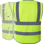 JKSafety 9 Pockets Class 2 High Visibility Zipper Front Safety Vest With Reflective Strips, Yellow Meets ANSI/ISEA Standards (3X-Large-150-Yellow)