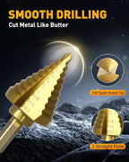 COMOWARE Step Drill Bit for Metal, Titanium Coated, Double Cutting Blades, High Speed Steel, Short Length Drill Bit, Total 10 Sizes from 1/4” to 1-3/8", for Steel Sheets Aluminum Copper Plastic Wood