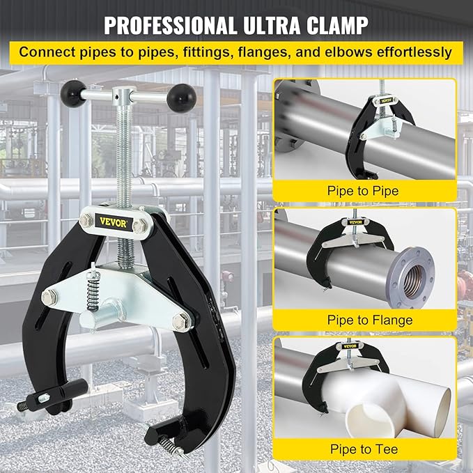 VEVOR Pipe Clamp, 2 to 6 in, High Strength Ultra Clamp with Quick Acting Screws & Strong Hand Tools PG622V 6" Pipe Plier, Two Fixed V-Pads, 2" Throat Depth, 1"–2" Clamping Capacity, M8 Thread