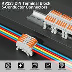 5Pcs DIN Terminal Blocks, 5 Conductor Compact Wire Conductor Splicing Connectors, KV223 Lever Wire Connectors for AWG 28-12, 600V 32A