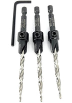 FTG USA Adjustable Wood Countersink Drill Bit Set 3 Pc #10 (3/16") with Tapered Drill Bits for Woodworking