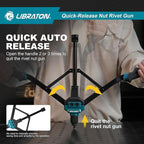 LIBRATON Rivet Nut Tool, 16" Rivnut Tool Kit, Hand Rivet Nut Tool kit with 11PCS Metric & SAE Interchangeable Mandrels, 110PCS Rivet Nuts, Carrying Case, Auto Release Nut Design