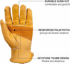OZERO Leather Work Gloves Flex Grip Stretchable Tough Cowhide Work Gloves 1 Pair (Gold, Medium)