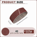 HARFINGTON 3 x 24 Inch Sanding Belts, 12 Pcs 40 Grits Aluminum Oxide Abrasive Belt Sander File Belt for Woodworking, Metal Polishing, Knife Sharpener