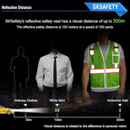 SKSAFETY 10 Pockets Safety Vest, Class 2 High Visibility Security with Zipper Double-sided mesh, Hi Vis Vest with Reflective Strips, ANSI/ISEA Standard, Construction Work Vest （Lime, 3XL）