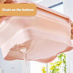 Collapsible Dish Pans, 2Gal (7.5L) Capacity, Plastic Dish Tub Dishpan for Kitchen Sink with Drainage Hole, Foldable Small Wash Basin for Kitchen, Camping, Travel (Pink)