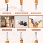 Wood Carving Tools Kit for Beginners, 4 Knives, 6 Chisels, Leather Strop, Wax, Sandpaper, Basswood & Safety Gloves - Complete Starter Set with Storage Bag, Whittling Tool Kit for DIY Woodworking