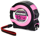 Benchmark - Pink - 3 Pack - 25 ft Tape Measures - Easy to Read Fractions to 1/8th inch - Magnetic Tip - Thumb and Quick Lock - Autowind - Belt Clip