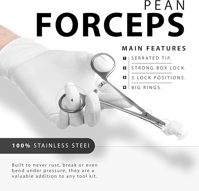 Hemostats ROCHESTER PEAN Forceps Locking Pliers Clamps Tongs Full Serrated Stainless Steel set (Straight 9,10,12 Inches 3 pcs Set)