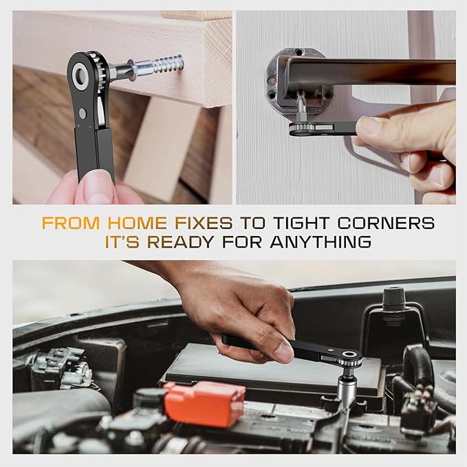 Right Angle Screwdriver Mens Gifts - 90 Degree Offset Ratcheting Screwdriver Pocket Mini Low Profile Ratchet Wrench Bit Socket Set for Tight Space Cool Gadgets EDC Gear Tool Stocking Stuffers for Men