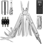 SHALL Multi Tool, 18-in-1 Multitool Pliers, Stainless Steel Multi-tool Pocket Knife w/Screwdriver Bit & Universal Socket, Self-locking Multipurpose Tool w/Sheath for Camping Fishing Survival Hunting