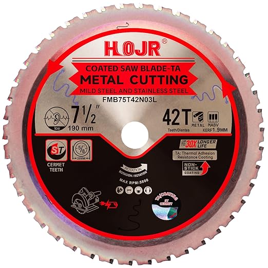 Metal Cutting Circular Saw Blade, Steel and Stainless Steel Cutting, The Cutting Head uses a Special Anti-Heat Sticking Coating with high Finish and Long Life,FMB 7-1/2 inch 42-Tooth 20mm -TA