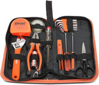 DNA MOTORING 18pcs Mechanic Home Repair Tool Set, Includes Pliers, Wrench, Hex Key, Screwdriver, Scissors, Tape Measurer, Mechanic repair set, w/Carrying Case, Orange/Black, TOOLS-00032
