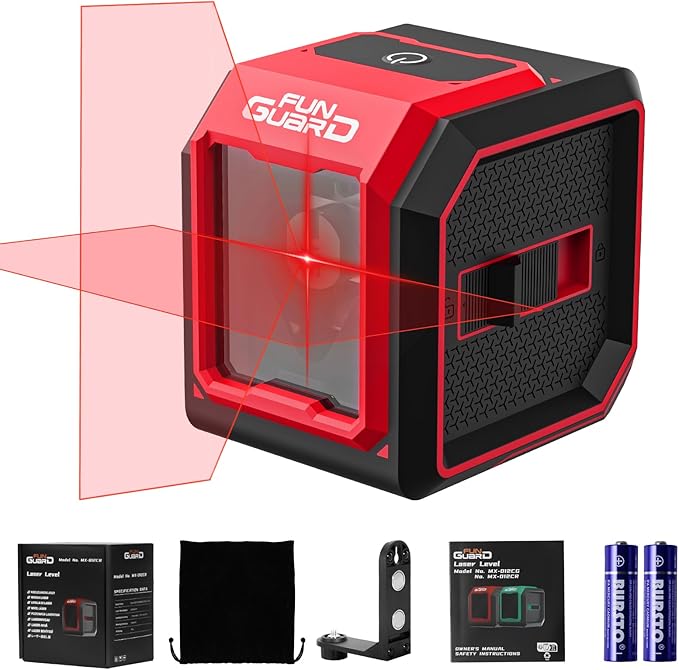 Laser Level with Self-leveling& Manual Mode Horizontal and Vertical Lazer Level with 360°Magnetic Bracket, 2xAA Batteries for Construction Home Decoration DIY etc. (Red)