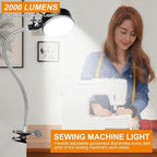 20W Clip on Light, LED Work Light with Flexible Gooseneck and Clip Base, Shop Tool Lamp for Lathe, Work Bench, Sewing Machine, Industrial Lighting, Small Areas Bright Lights, 2000 Lumens