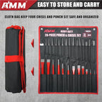 AMM 28 PCS Heavy Duty Punch and Chisel Set, Including Taper Punch, Cold Chisels, Pin Punch and Center Punch, Cr-V, Ideal for Working with Wood, Metal, Automotive, Sculpture, etc