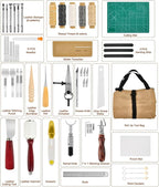 Vorhixa Leather Tooling Kit - Leather Working Tools & Stamps for Crafting, Cutting, Stamping, Sewing, Stitching, Engraving & Sanding - Complete Craft Kit for Adults and Begineers