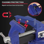Heavy Duty Bench Vise 4.5 Inch: Table Clamp Woodworking Vice Press Drill Tools Workbench Wood Metal Pipe Work Shop Block Swivel Slide Cross Welding Machine Kit Milling Grip Precision Magnetic Jaw Pad