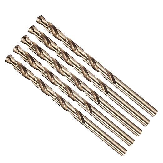 Drill Bit, #9 Cutting Diameter, 4341 HSS Gold Finish 135° Cutting Angle Number Jobber Bits - (Applications: for Drilling Soft Metal Plastic Wood), 5-Pieces