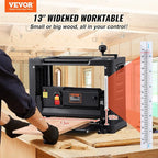 VEVOR Thickness Planer, Two-Blade, 13" Width Worktable Benchtop Planer, 15-Amp 1800W Powerful Motor, 12" Extended Infeeding Table, Low Noise for both hard & soft wood material removal