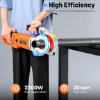 2300W Electric Pipe Threader Kit, Portable Pipe Cutter 6-Die Set (1/2" to 2") Heavy-Duty Hand-Held Power Drive Pipe Threader Machine Kit with Carrying Case for Steel/PVC/Conduit Piping, 26RPM