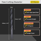 Drill Bit, 7mm Cutting Diameter, 4241 HSS Nitriding Black 118° Cutting Angle Versatile Jobber Bits - (Applications: for Drilling Plastic Wood Soft Metal), 12-Pieces