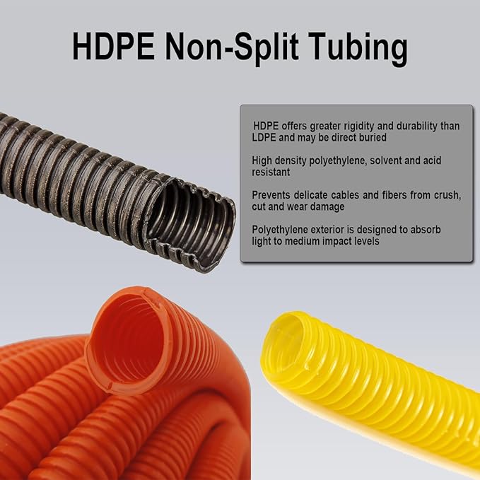 Flexible Polyethylene HDPE Non-Split Corrugated Wire Loom Tubing (Black, 1/2" Dia. x 100 ft)