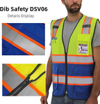 Dib Safety Reflective Mesh Vest High Visibility Two Tone with Pockets and Zipper, Yellow and Blue Mesh with Orange Trim 3XL