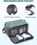 WANDF Toiletry Bag for Men Travel Toiletry Organizer Canvas and Leather Dopp Kit Water-Resistant Shaving Bag for Travel Accessories (Pale Blue, Large)