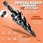 Four Spiral Flute Step Drill Bit for Metal,M35 Cobalt Unibit Step Drill Bit Set 1/8"-7/8" (3 pcs),Wear-Resistant AlTiN Coated,1/4" Hex Shank for Metal, Stainless Steel, Aluminum, Plastic