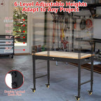 48'' Adjustable Workbench, Heavy Duty Workbench with Power Outlet and Lockable Wheels, 2000 LBS Capacity, Work Table Suitable for Office, Garage, Workshop