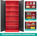 SISESOL Red Metal Storage Cabinet with Locking Doors and Shelves,Garage Storage Cabinet with Lock,Steel Locker,Lockable Cabinets for Home,Office,Shop,Garage Cabinets