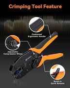 HARDELL Crimping Tool for Heat Shrink AWG22-10, Wire Crimping Tool with 90 PCS Wire Connectors, 3 Interchangeable Dies, Anti-Slip Grip, Electrical Connectors Kit Ratchet Wire Terminal Crimper
