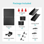 Pegboard Wall Organizer Combination Kit, Overall 25.4"x16.6" Metal Office Pegboard with 13 Accessories, Wall Mounted Peg board Display Panels for Home, Gaming Room, Garage (2Pcs, Medium,Black)