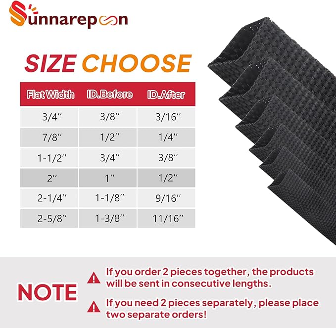 Black 2:1 Ratio Automotive Heat Shrink Braided Sleeving,Wear-Resistant Flat Woven Shrinkable Sleeve Fabric Car Cable Wires Hoses Protection (1-3/8"-8ft)