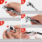 WORKPRO 4-Piece Flex Head Ratchet Set, 1/4", 3/8", 1/2" Drive, 3/8" Stubby, 72-Tooth Ratchet with Chromium Plating Quick Release Reversible Design, 5 Degree Swing