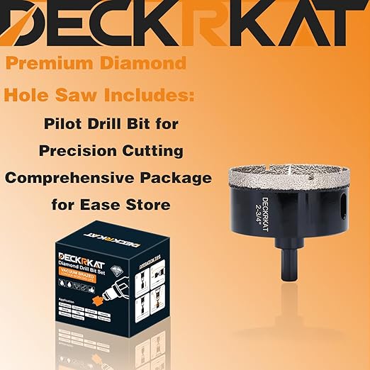 2-3/4 inch Diamond Hole-Saw Bits with Pilot Drill Bit -2-3/4" Diamond Tipped Tile Hole Saws with Guiding Bit Accurate Drilling for Porcelain Tile Ceramic Pottery Granite Stone Glass Bottles 70mm
