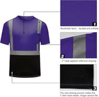 High Visibility Shirts Quick Dry Safety T Shirts with Reflective Strips and Pocket Short Sleeve Mesh Hi Vis Construction Work Class 2 Shirt for Men/Women Black Bottom Purple,Small