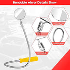 Telescoping Inspection Mirror, 2 Pcs Flexible Retractable Automotive Extension Round Mirror 360 Rotation&Bendable Circular Mirror, Extendable Mirror on a Stick for Checking Vehicle Condition