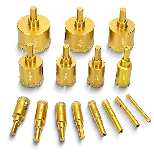 Diamond Hole Saw Tile Drill Bits,Dry/Wet Brazing Drill Hole Saw Kit,15pcs (6-50mm) Diamond Core Drill Bit Set for Ceramic, Glass, Tile, Gypsum, Marble, Granite