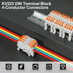 5Pcs DIN Terminal Blocks, 4 Conductor Compact Wire Conductor Splicing Connectors, KV223 Lever Wire Connectors for AWG 28-12, 600V 32A