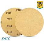 S SATC 100 PCS PSA Sanding Discs 6 Inch Adhesive Backed Sandpaper 180 Grit Sander Attachment for Drill Self Stick Aluminum Oxide Round Automotive Sandpaper with Sticky Back