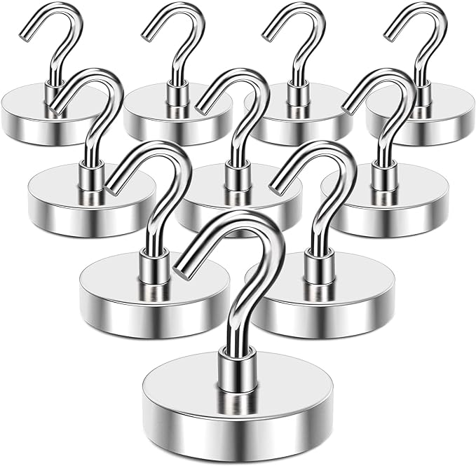 MIKEDE Strong Magnetic Hooks, 110Lbs Heavy Duty Magnetic Hooks for Cruise Cabin, Neodymium Earth Magnets with Hooks for Hanging, Super Metal Industrial Magnetic Hanger for Grill, Cruise, Storage