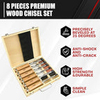 C&T 8 Pieces Premium Wood Chisel Set with Wooden Case,6 Pieces Wood Chisel with 2 Sharpening Stone,Woodworking Carving Chisel Kit,Chrome Vanadium Steel Chisel