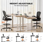 Ergonomic Drafting Chair, Tall Office Chair with Flip-up Armrests, Breathable Mesh High Desk Chair with Lumbar Support Adjustable Footrest Ring for Standing Desk Black