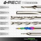 6Pcs CNC Router Bits End Mill, 1/8 Shank CNC Cutter Milling Machine Bit Set Including Downcut and Upcut, Router Accessories for Wood, Plastic and Carving