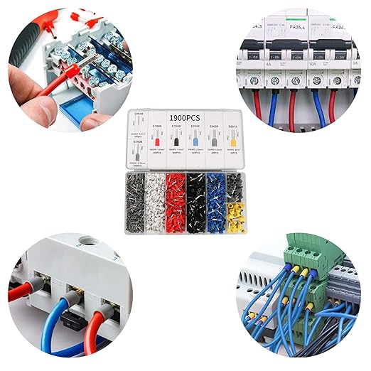 Ferrule Crimping and stripperring Tool Kit, Contain One AWG 23-7 (0.25-10mm²) Self-Adjustable Ratchet Wire Crimping Tool, Suitable for AWG10-24(0.2-6mm²) Wire Stripper and 1900PCS Wire Terminals